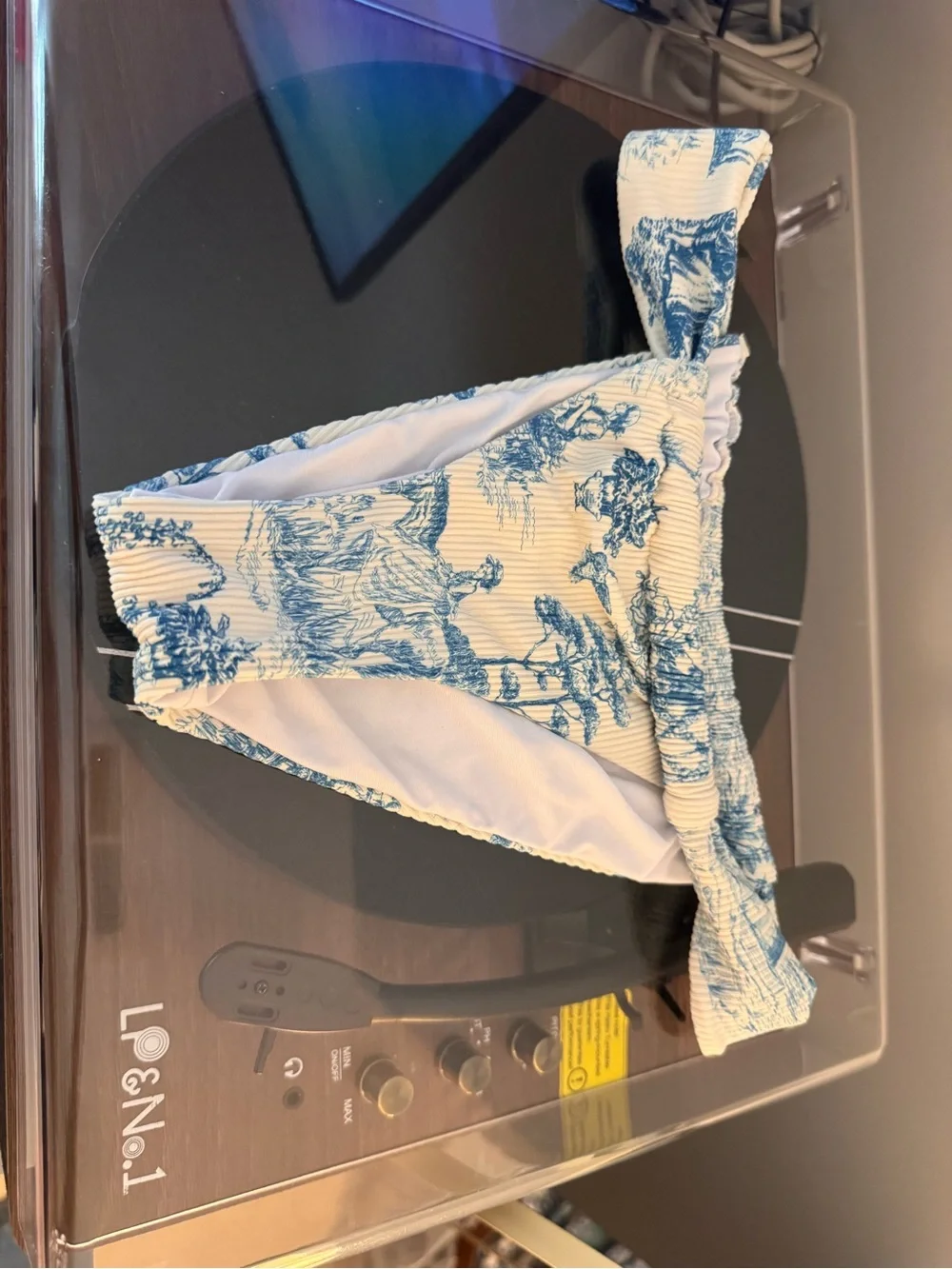 Blue Toile Print Ribbed Triangle Bikini Set - Picture 2 of 4